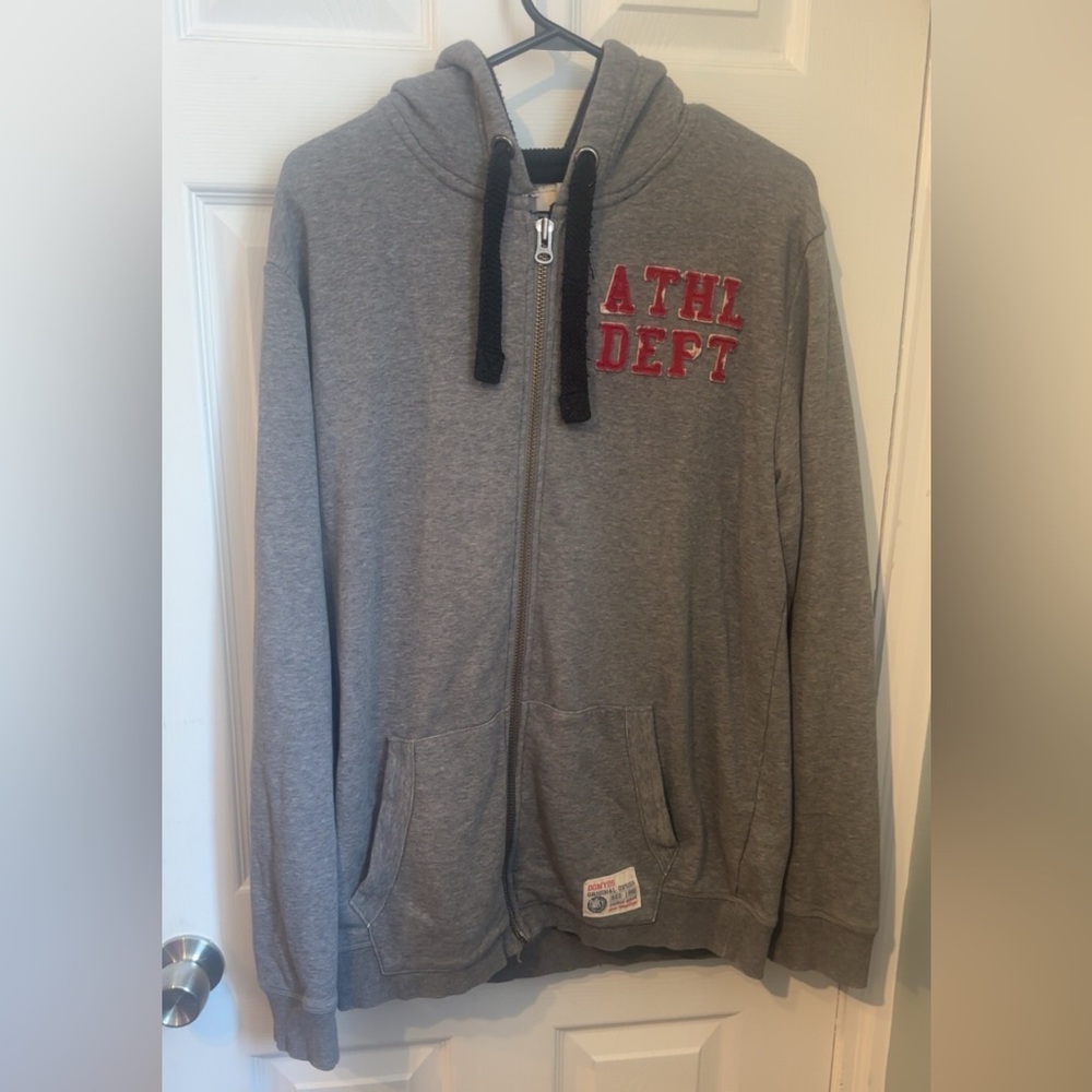 Domyos grey large hooded sweatshirt front pocket zipper relaxed fit comfy warm